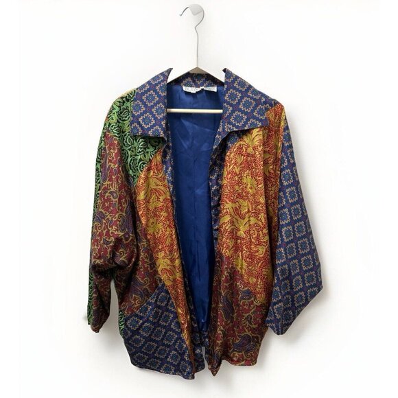Vtg Bethany Womens Jacket M Multicolor Patchwork Silk Evening Unique Bohemian - Picture 1 of 11
